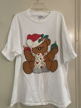 Vintage White Christmas Teddy Bear T Shirt Hanes Beefy- T tag Size XL - £12.86 GBP