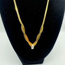 Vintage Gold Tone SP Marquis Cut Cz Braided Herringbone Avon Necklace 19&quot; - $13.99