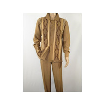 Men Silversilk 2pc Fancy walking leisure suit Italian woven knits 4407 Cafe Tan image 9