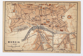 1913 Original Antique City Map Of Murcia / Spain - $24.20