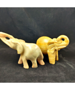 Soapstone Carved Elephants Tan/Pink and Tan Layered Lucky Almost 5 in Tall - £11.10 GBP