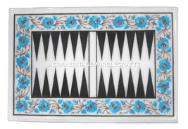 Marble Backgammon Board Turquoise Handmade Design Marquetry Patio Art Decor H463 - £577.54 GBP+