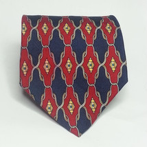 Classic Geoffrey Beene Men Dress Tie 4&quot; Wide 57&quot; Long Blue Red Print Silk USA - £9.30 GBP