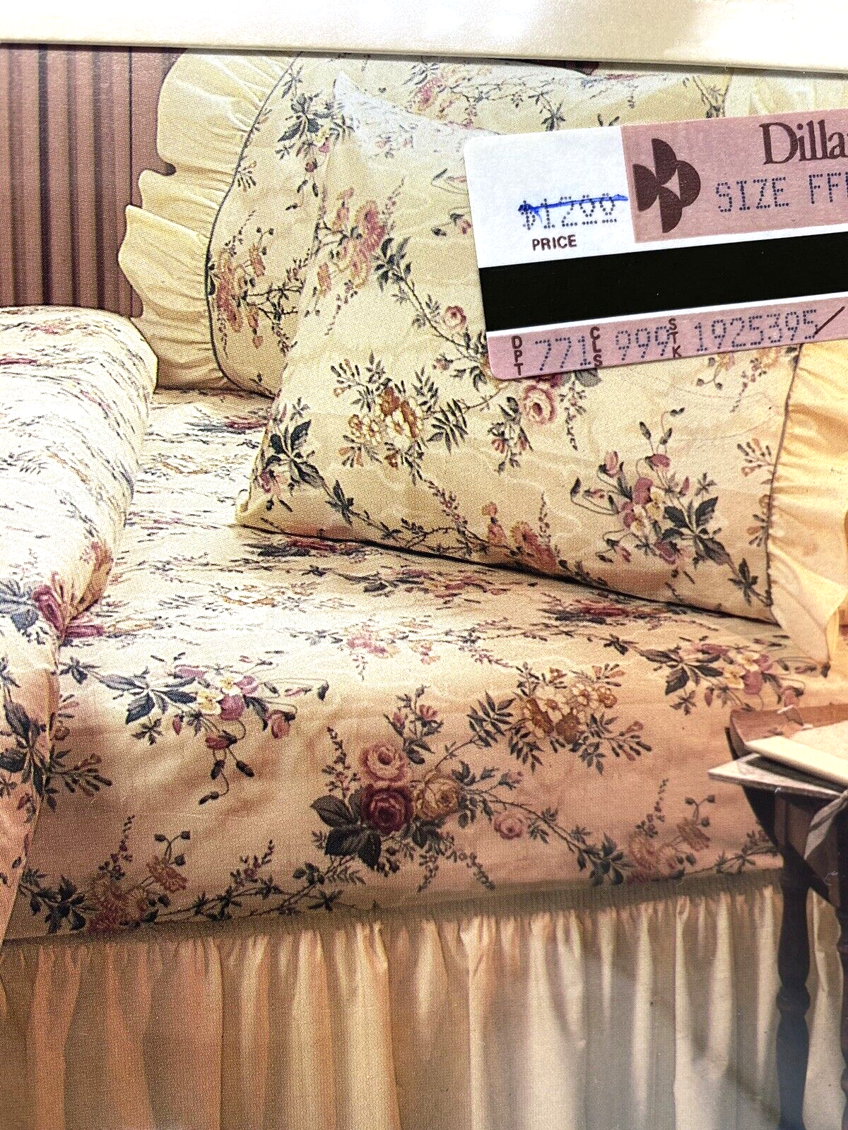 Vintage Martex Full Flat Sheet Ruffle Beige Floral English Country Cotta... - $29.19