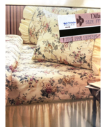 Vintage Martex Full Flat Sheet Ruffle Beige Floral English Country Cotta... - $40.03 CAD