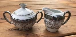 Vintage Norcrest Fine China Made in Japan Cream &amp; Sugar Silver 25th Anniversary - £15.92 GBP
