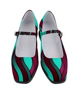 NEW! Women&#39;s Mary Jane Dress Shoes! Vintage Style, Teal and Burgundy Swirls - £31.44 GBP