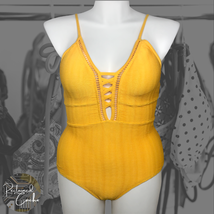 Nicole Miller Womens Yellow Plunging V Neck One Piece Swimwear Swimsuit Size 10 - £57.55 GBP