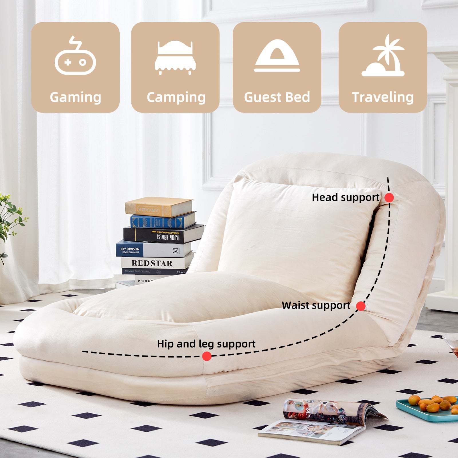 Beige Flannelette Adjustable Folding Sofa Chair for Gaming & Meditation. Item image 10