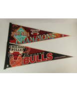 Chicago Bulls Lot Of 2 Vintage Team Logo Pennants 30&quot; X 12&quot; - $18.80