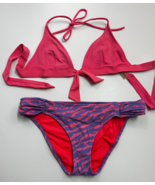 Victoria&#39;s Secret 2 pc Bikini Swimsuit Zebra Pink Purple Triangle Womens... - £18.78 GBP