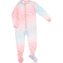 Komar Kids Girls Blue Pink Leopard Fleece Footed One Piece Pajamas Size Large - £19.97 GBP