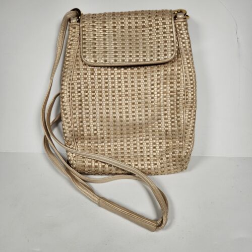 Primary image for VTG SHARIF Leather White Basket Weave Tote Shoulder Bag Metallic Snap 