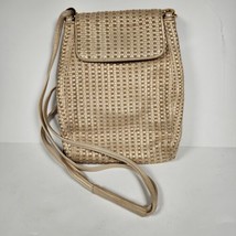 VTG SHARIF Leather White Basket Weave Tote Shoulder Bag Metallic Snap  - £29.54 GBP