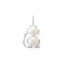 Cultured Freshwater Pearls Kitty Cat Charm Pendant Birthday Gift 14K White GP - £22.63 GBP