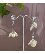 NYU NYU Long Pearl Earrings Silver White Drop **Made in Korea New - $19.41 CAD