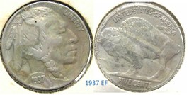 Buffalo Nickel 1937 EF - $8.00