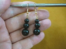 (EE-471-4) 10mm graduated Black onyx Brazil gemstone dangle gold wire earrings - £12.40 GBP