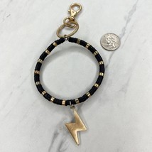 Gold Tone and Black Beaded Bracelet Lightning Charm Keychain Keyring - £5.47 GBP