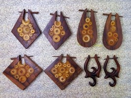 4 Pairs Bali Earrings Stick Earrings Wood Fake Gauges 70% off Liquidation Sale - £13.66 GBP