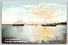 Sunrise Portland Harbor Greetings From Portland ME Maine Postcard Y22 - £3.88 GBP