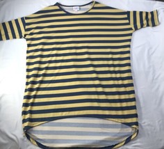 Lularoe XS Irma Shirt Comfy Top Striped Yellow Navy Blue HTF - £9.48 GBP