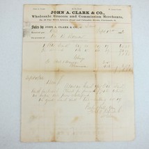 Antique 1866 John A. Clark &amp; Co Wholesale Grocer Cincinnati Ohio Receipt... - £15.79 GBP