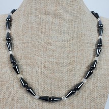 Vintage Casual Career Dark Gray Beaded Necklace 22 Inch - £12.95 GBP