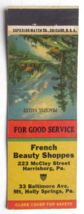 French Beauty Shoppe  Harrisburg, Mt. Holly Springs Pennsylvania Matchbook Cover - £1.59 GBP