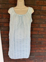 Vintage Nightgown Medium Blue Sleeveless Eyelet Pajama Gown White Embroidery - £18.68 GBP