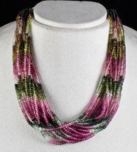 Natural Multi Tourmaline Beads 15 Line 568 Cts Round Gemstone Silver Necklace - £588.52 GBP