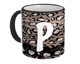 Monogram Letter P : Gift Mug Cheetah Initial ABC Alphabet Animal Print - £12.49 GBP