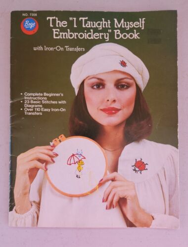 VTG 1975 I Taught Myself Embroidery Book 110 Transfers Mushrooms Anthropomorphic - $39.59