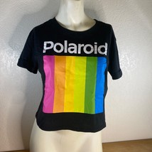 Polaroid Color Crop Top T-Shirt Med Short Sleeve 1937 Black Half Tee Str... - $17.82