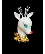 Vtg ART Arthur Pepper White Enamel Rudolph Jeweled Eye Brooch 1950s Chri... - $2,484.75 MXN