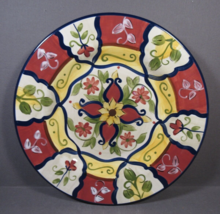 Pier 1 Salad Plate 9&quot; Vallarta Pattern Red, Yellow &amp; White Hand Painted - £8.59 GBP