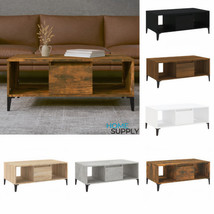 Modern Wooden Rectangular Living Room Coffee Table With Storage Drawer Metal Leg - £58.39 GBP+