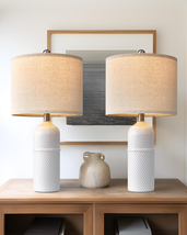 Table Lamps - Set of 2 (22.5&quot;) Modern White Ceramic Table Lamps for Living Room  - £109.99 GBP