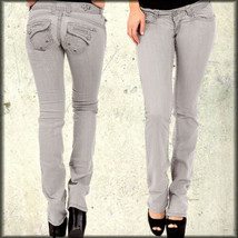 Laguna Beach Emerald Cross Studs Fleur Button Womens Stretch Straight Jeans Grey - £38.55 GBP