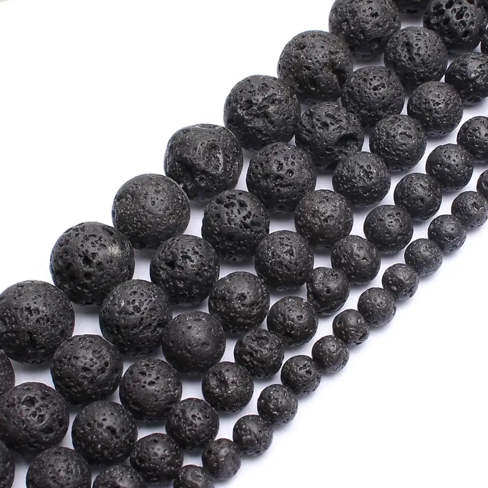 Wholesale 4-14mm Natural Black Volcanic Lava Stone Round Beads 15&quot; Pick Size For - £5.81 GBP+
