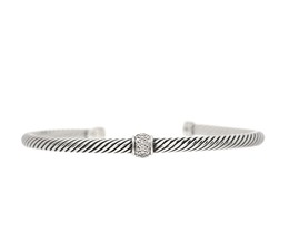 DAVID YURMAN Sterling Silver Diamond 4mm Cable Classics Station Bracelet - £407.59 GBP