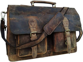 18 Inch Retro Brown Laptop Messenger Bag Office Briefcase Crossbody Trav... - £101.44 GBP