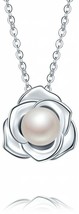 S925 Sterling Silver Pendant Necklace 8mm Natural Freshwater Pearl - Lovely Rose - £86.54 GBP