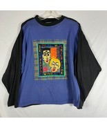 Vtg 80s Pinky Shirt M/L Blue Abstract Art Faces Beaded Color Block Overs... - €21,05 EUR