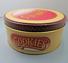 Cookies Tin / Stash Box / Kitchen Catch-All Yellow w/ Red &amp; Brown Accent... - £8.21 GBP