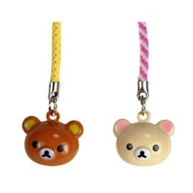 Set Of 2 Teddy Bear Brass Bell Charm Rilakkuma Two Cute Craft Cell Phone Strap - $8.95