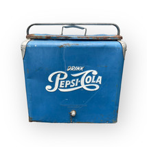 Pepsi Cola Métal Refroidisseur 1950s Era Bleu W/Couvercle - $259.80