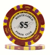 50 Da Vinci Premium 14 gr Clay Monte Carlo Poker Chips, Red $5 Denomination - $24.99