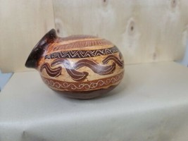 Vintage Pottery Vase Carved Design Signed Mexico  Shades of Browns 6 x 4... - £31.07 GBP