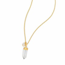 14K Yellow Gold Plated Spike Pencil Cut Clear Quartz Pendant with Charm Necklace - £137.68 GBP